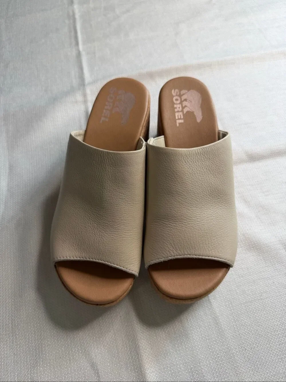 Sorel Women’s Cameron Wedge Mule Leather Slip On Taupe Platform Sandals Size 6